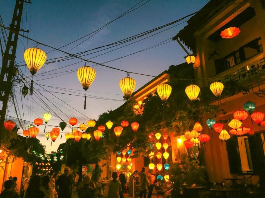 Lanterns illuminating the streets of Hoi An during the evening