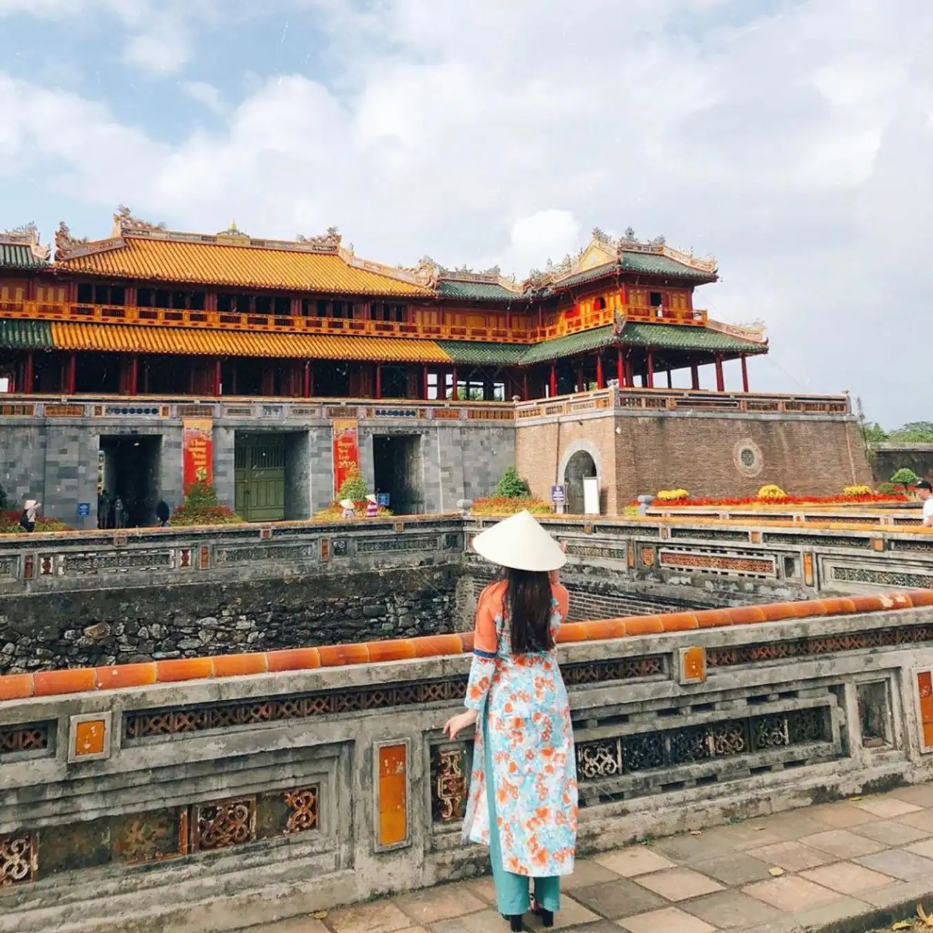 A grand view of the Hue Imperial Citadel showcasing its historic architecture.