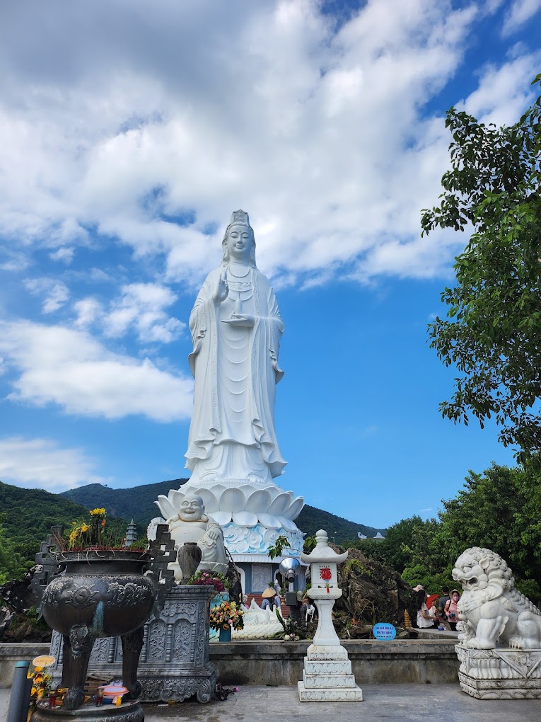 The 67-meter-tall Buddha statue is the most prominent feature at Linh Ung Pagoda