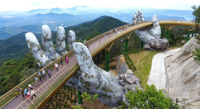 The Golden Bridge at Ba Na Hills, a top 10 architectural wonder, offering a unique and breathtaking experience.